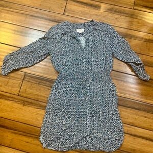 LOFT Black and White Patterned Long Sleeve Dress